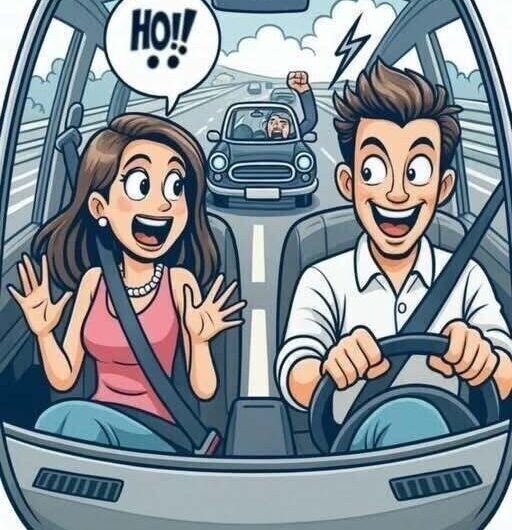 A married couple is driving along a highway doing a steady 40 miles per hour